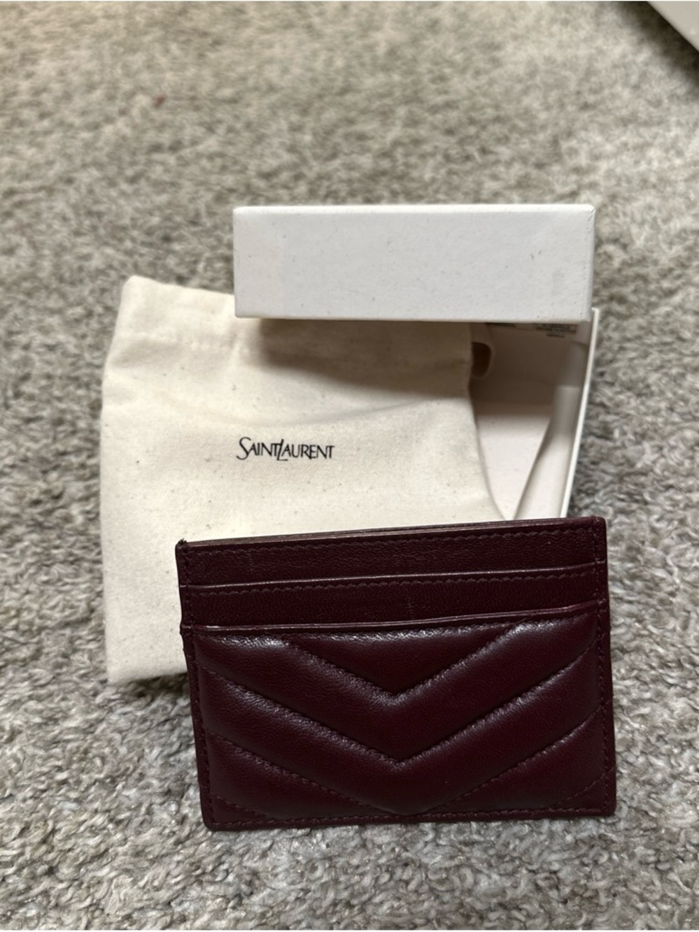 Yves Saint Laurent Quilted Leather Card Holder in Deep Burgundy